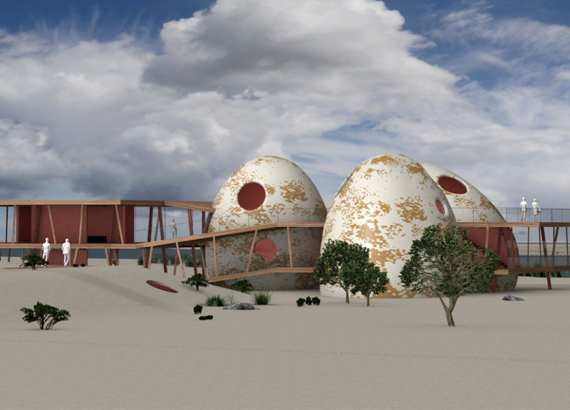 Flamingo Egg-Inspired Dome Elevated Above Nature