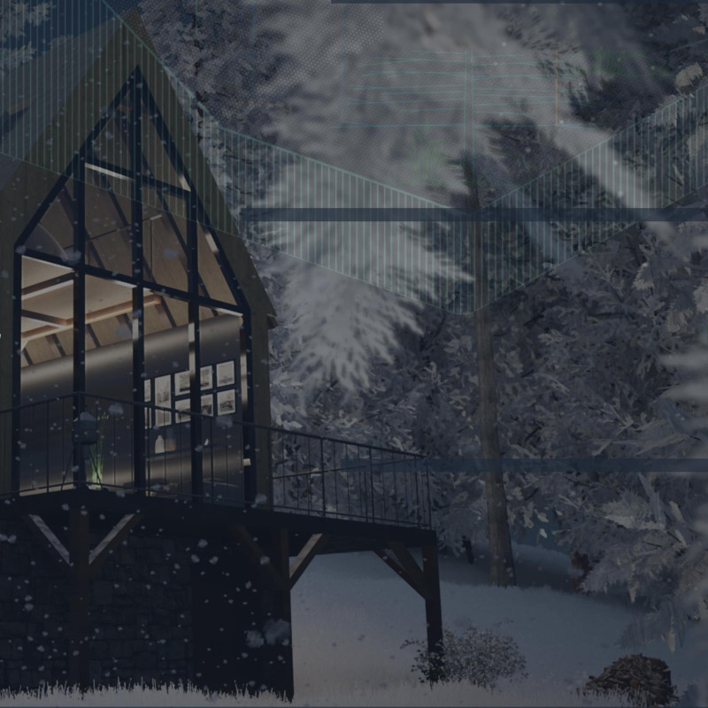 Rainwater-Collecting Microhome with Earth Insulation and Wooden Beams