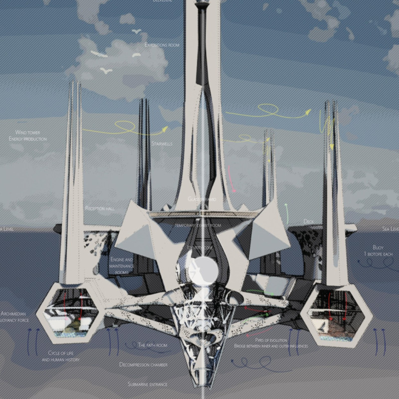 Glass Canopy over Water: a Community Hub Featuring a Wind Tower