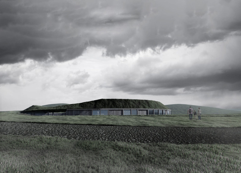 Eye-Shaped Greenhouse Crafted from Local Stone and Wood in Icelandic Landscape