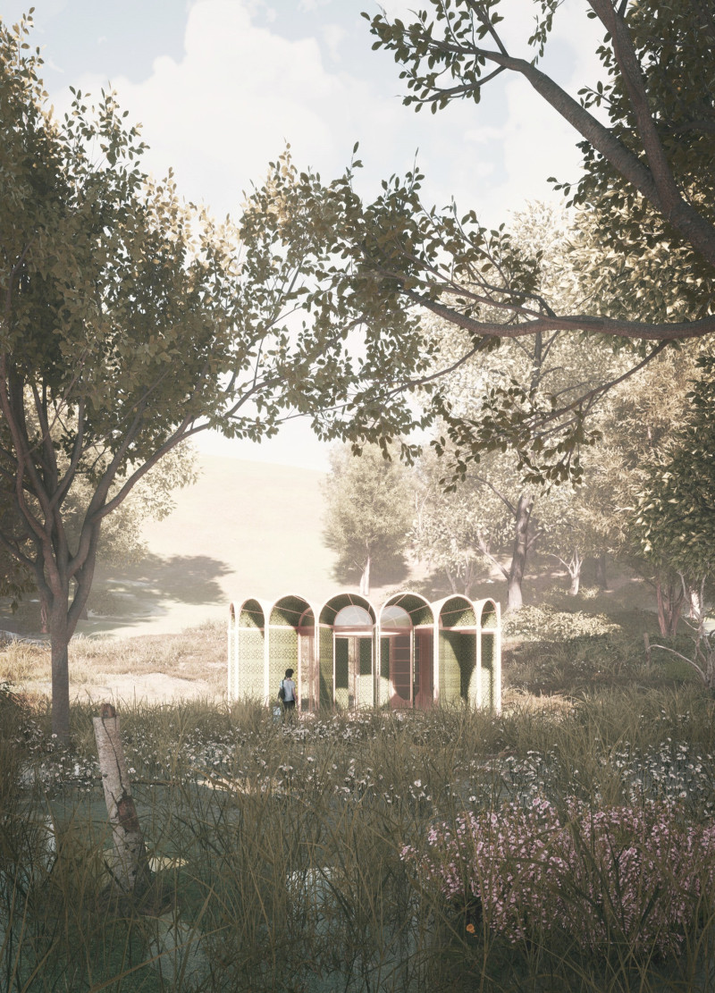 Thermal Mud Walls and Woven Flax in a Circular Meditation Space