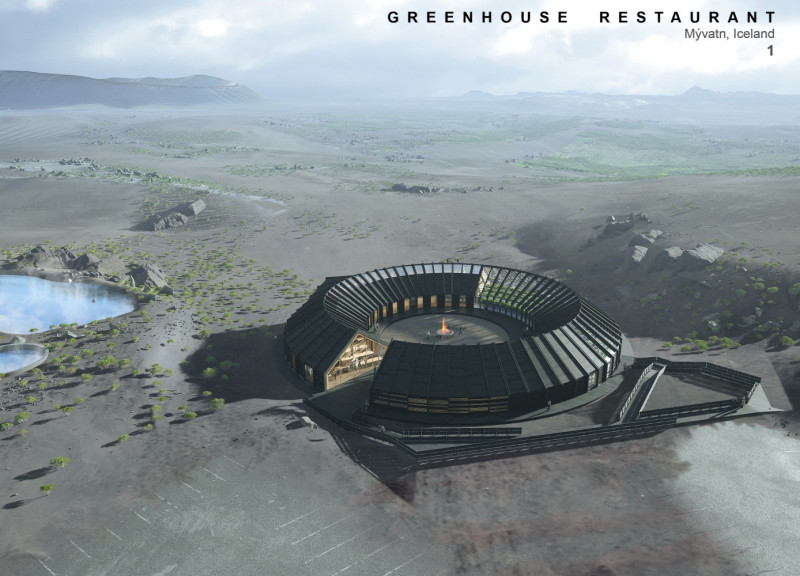 Charred Wood Facade Enhances Community Space with Central Fireplace in Icelandic Landscape