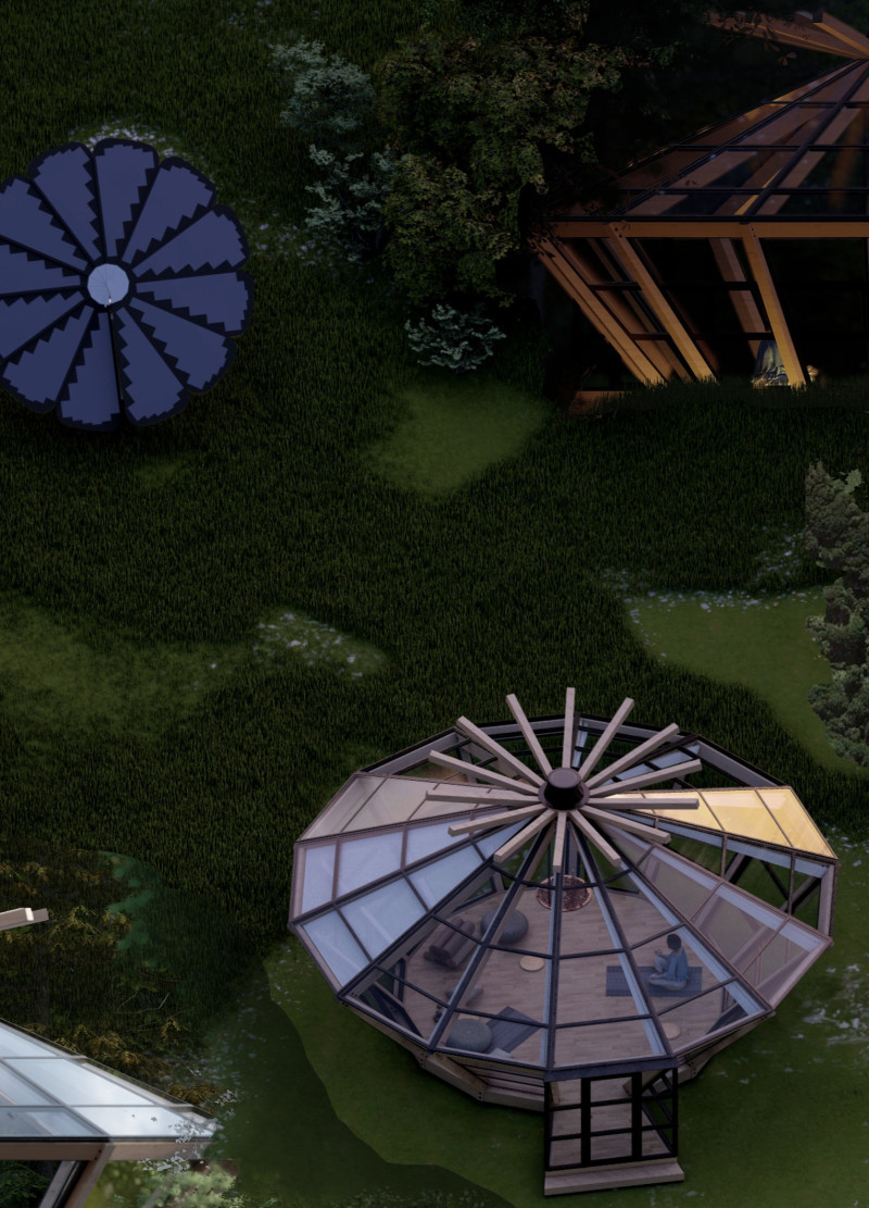 Laminated Timber Retreat with Integrated Pulley System for Meditation