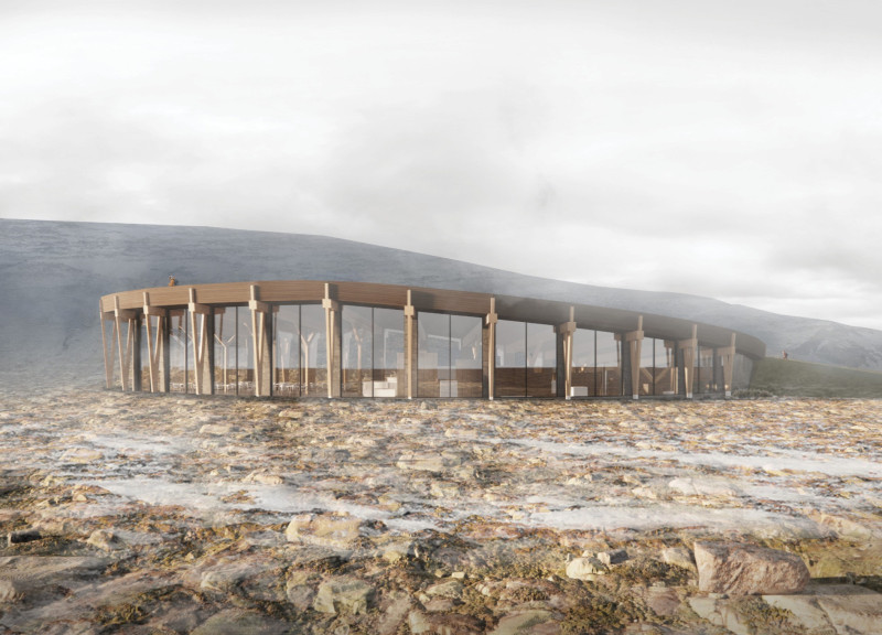 Curvilinear Basalt Structure Embracing Nature and Community Interaction