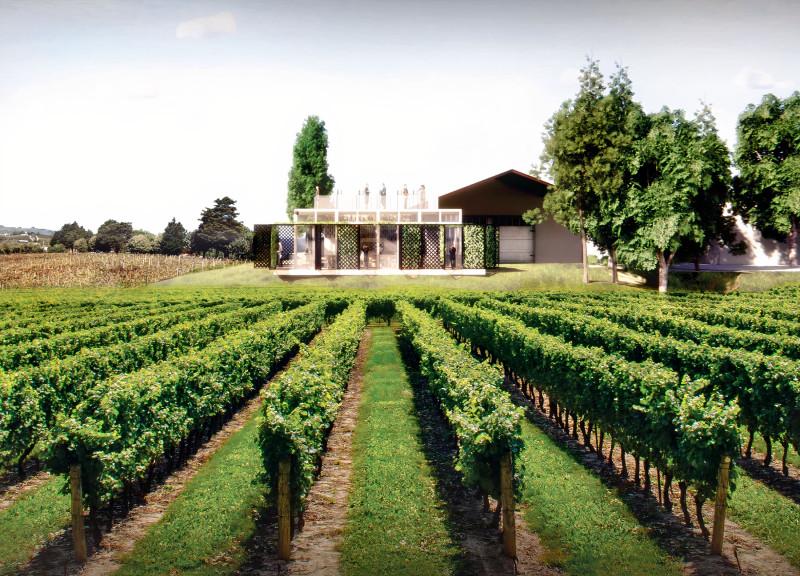 An Immersive Tasting Pavilion Framing the Vineyard View