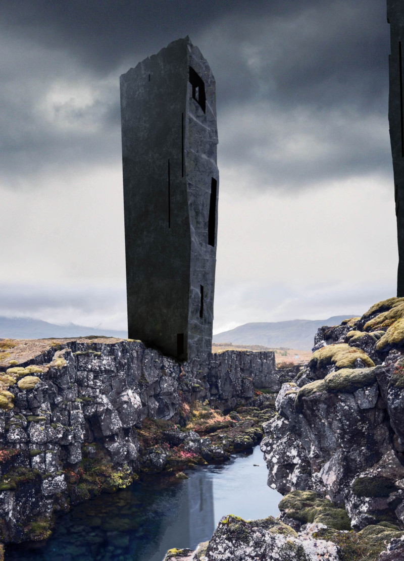 Polished Concrete Tower Embracing Grjótagjá's Unique Fissures