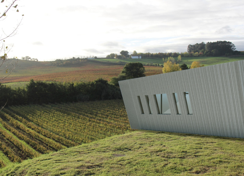 Thermowood Facade Embracing Vineyard Views and Communal Spaces