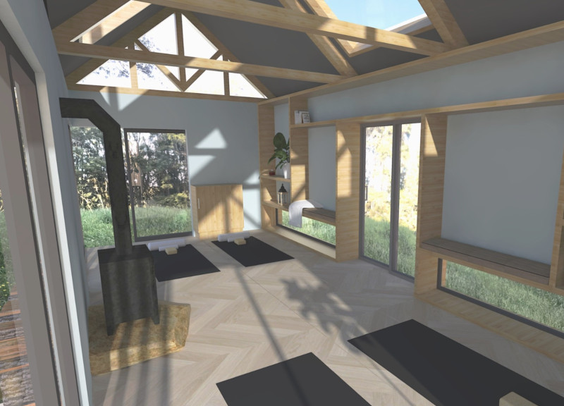 Bamboo Sheltering Overhang in a Tranquil Space for Mindfulness