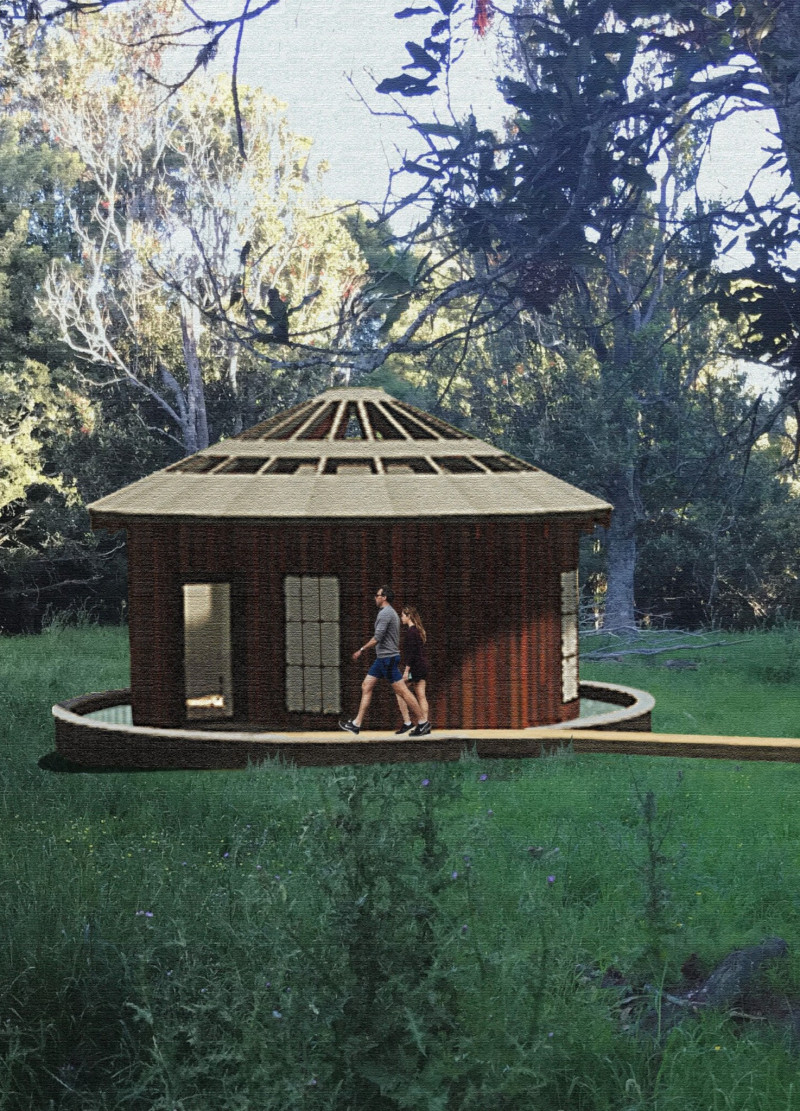 Curvilinear Meditation Cabin with Ipe Cladding and Soy Insulation