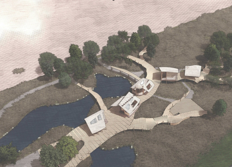 Community Cabins with Raised Platforms and Linden Oaks