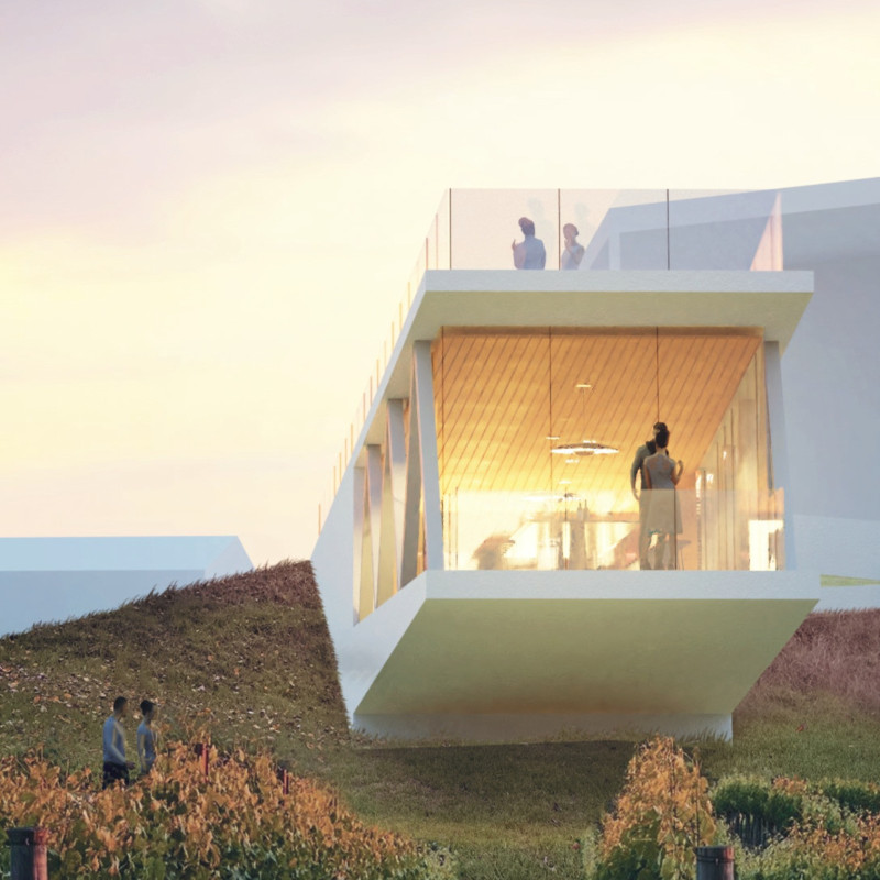 Corten Steel Table and Glazed Box Elevating Tasting Experience in Vineyard Setting