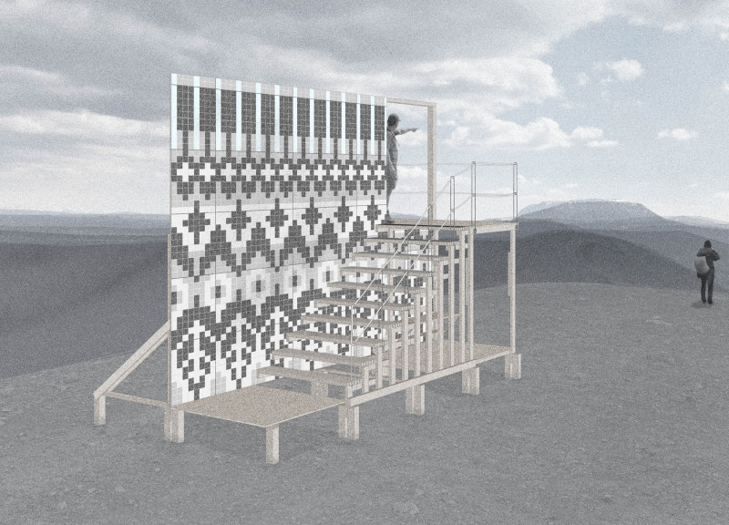 Exploring Natural Vistas Through Printed Canvas and Wooden Steps