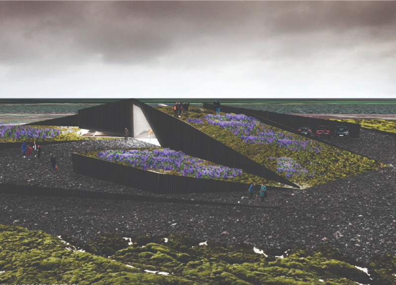 Weathered Steel and Turf Roof Blending Cinema with Iceland's Natural Landscape