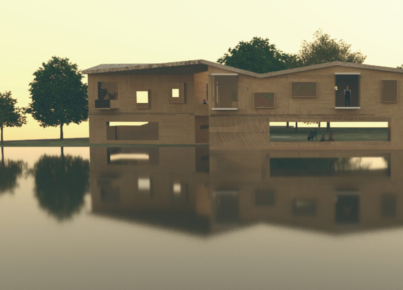 Curved Spaces and Rhythmic Fenestration in Sustainable Wooden Retreat