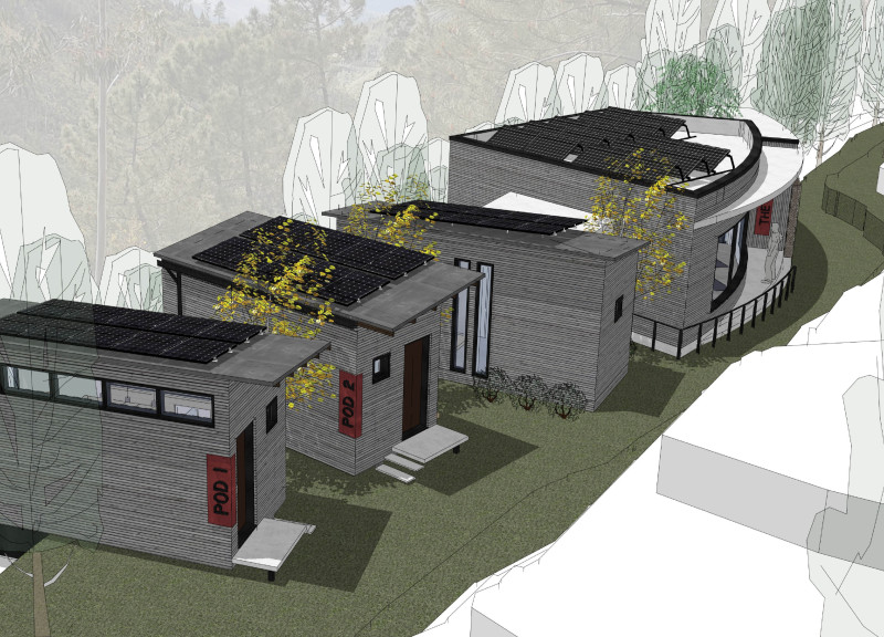 Elevated Volumes with Green Corridors and Natural Ventilation