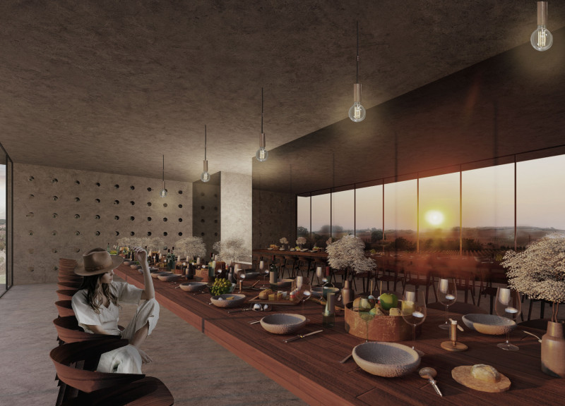 Reflective Concrete Pavilion Embracing the Landscape with Underground Wine Tastings