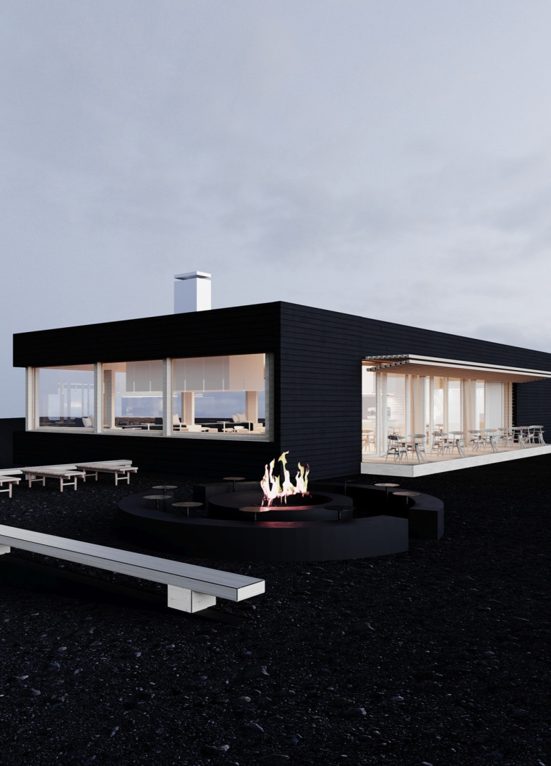 Charred Timber Shingles Complementing Panoramic Views in a Mountainous Coffee Shop