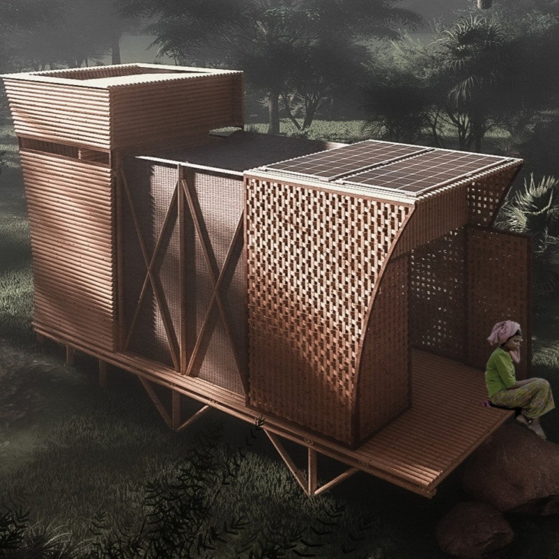 Bamboo Structure with Water Storage for Temporary Living