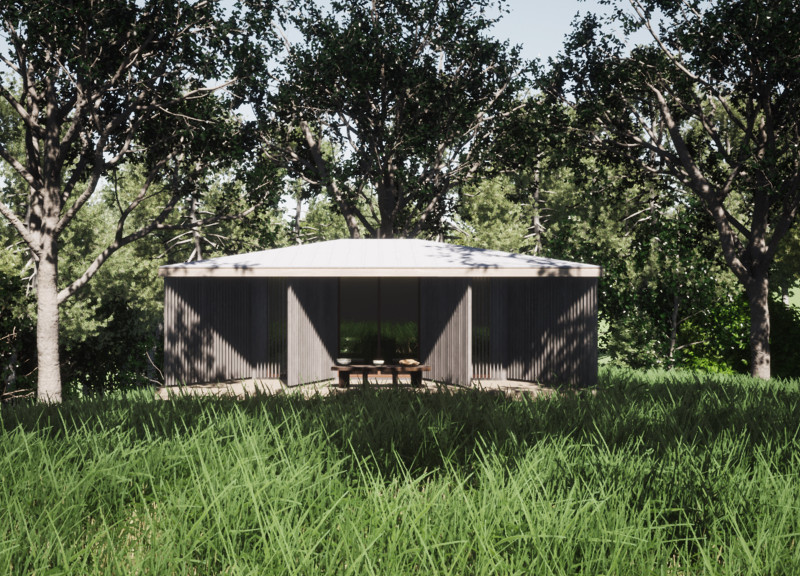 Raw Timber Altar and Macrocarpa Louvres Enhance Meditation Retreat Experience