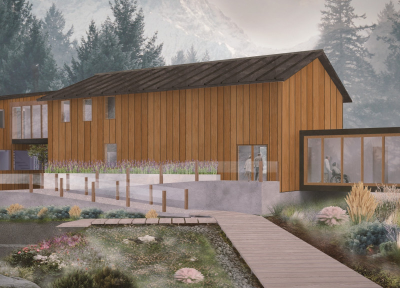 Rammed Earth Walls and Glulam Framework for Palliative Care in Nature