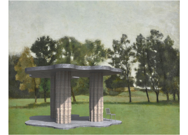 Fluted Earth Columns Supporting Curved Concrete Roofs in Sustainable Shelter Design