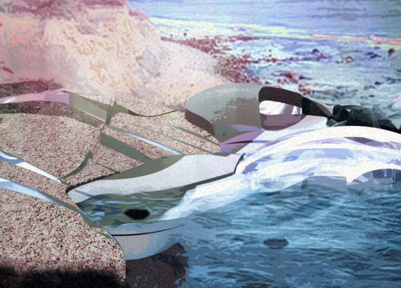 Undulating Structure Crafted from Glass and Natural Stone Emphasizing Eco-Friendly Design