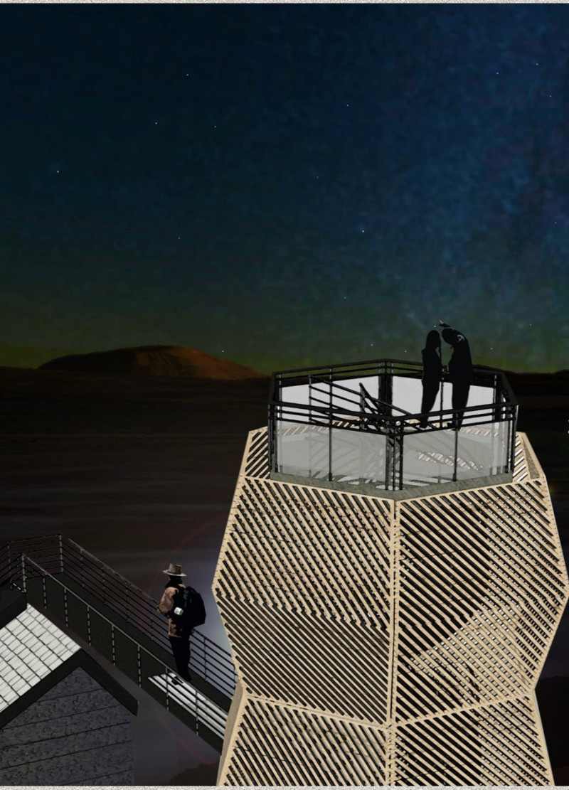 Hexagonal Viewing Platform Crafted from Reclaimed Wood Embracing Ecological Serenity