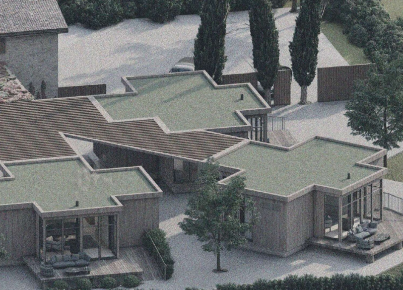 Cross-Shaped Wooden Chalets Embracing Sunlight and Nature