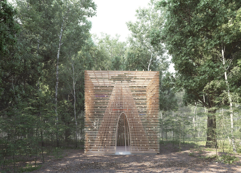 Colored Glass Plates Enhancing Natural Light for Meditation Retreat