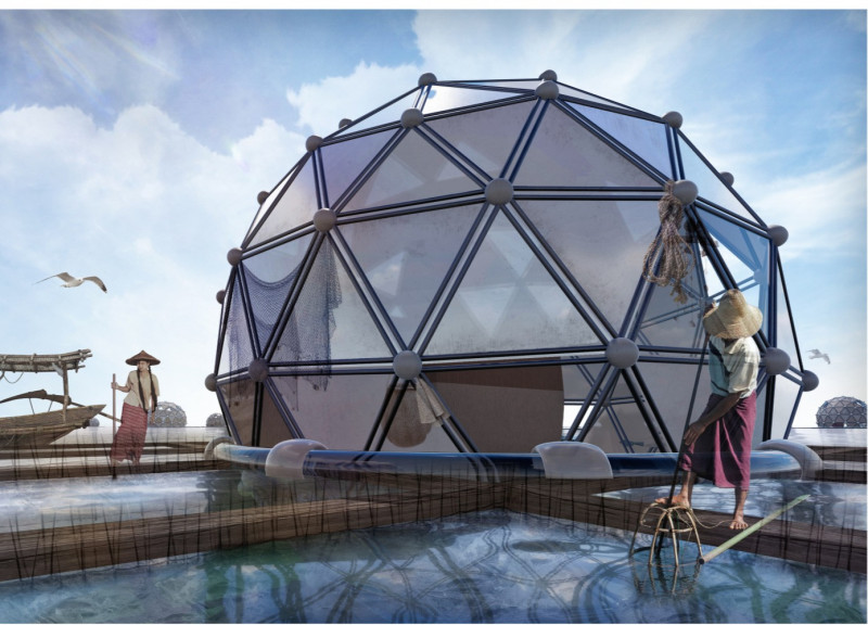 Spherical Microhousing with Metal Grids for Floating Communities