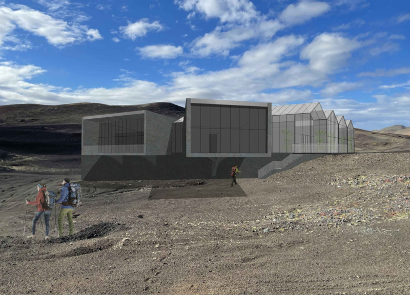Geothermal Greenhouse with Roman Concrete and Hverfjall Views