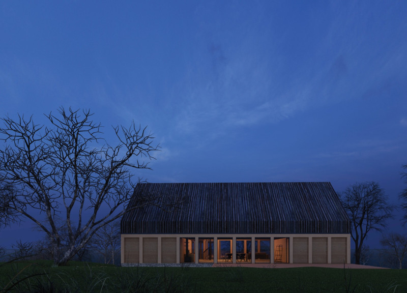 Elevated Plinth Spaces with Glazed Enclosures Overlooking Lake Cernostes