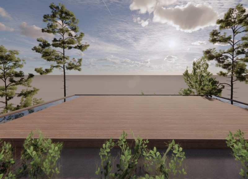 Light-Filled Yoga Space with Grooved Wood Flooring and Retaining Walls