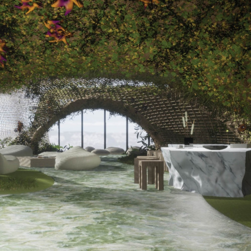 Organic Partitions and Nature Integration in a High-Rise Workspace