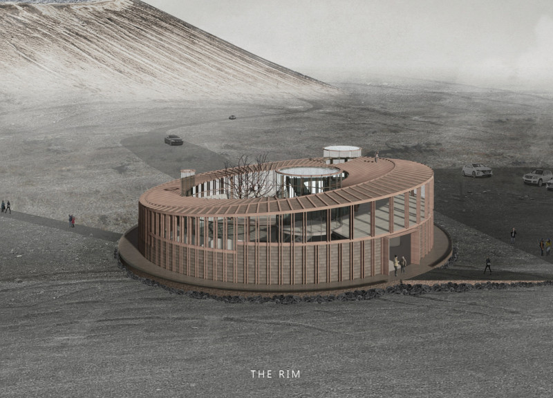 Coffee Ground Tiles and Gabion Walls in a Volcanic Landscape Retreat