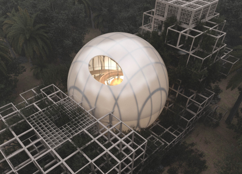 Translucent Skin Enveloping Timber Sphere Defines Cultural Space