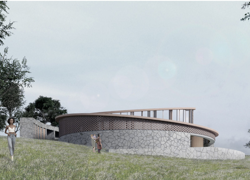 Cleansing Community Center with Local Stone and Flexible Wooden Walls