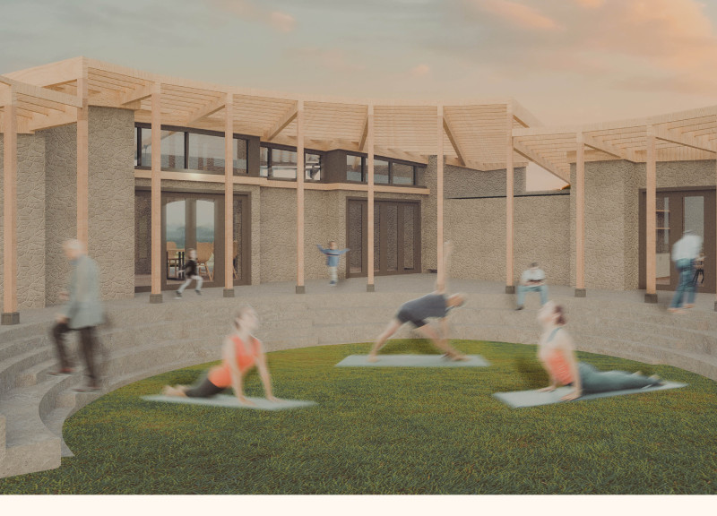 Spiral Structure Crafted from Maritime Pine and Local Stone Serving as a Community Hub