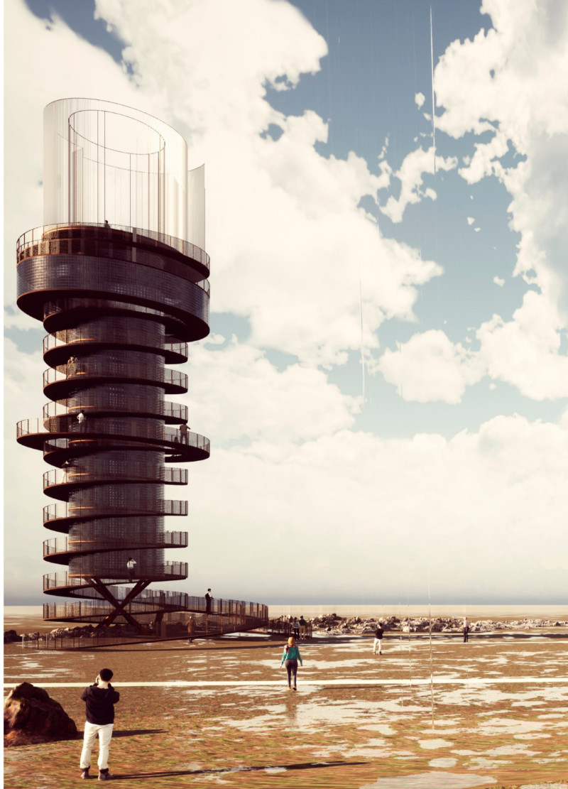 Light-Driven Tower with Steel Rings Offering Panoramic Views