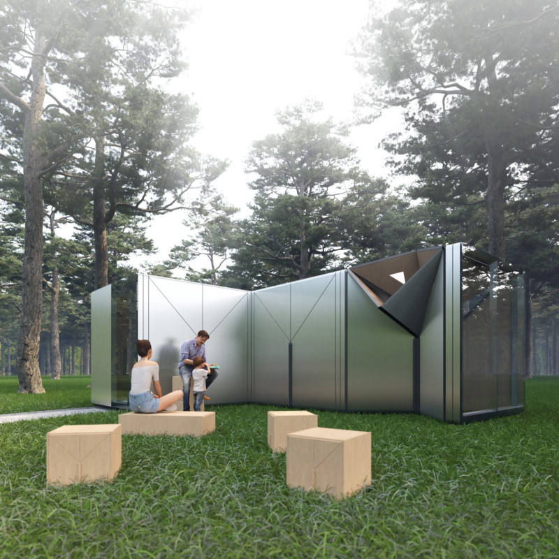Foldable Home Featuring Rainwater Harvesting and Multifunctional Spaces