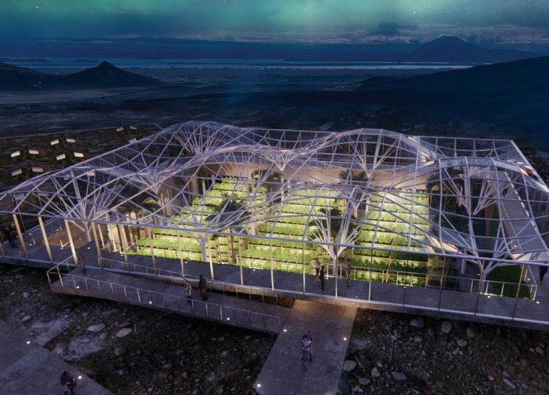 Geothermal Energy-Powered Greenhouse Utilizing Recycled Steel and Natural Wood Elements for Community Engagement
