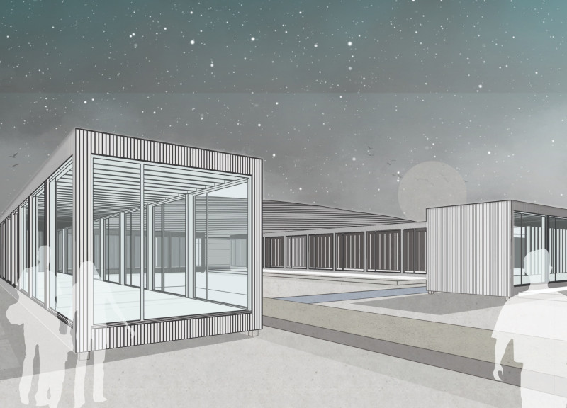 Glazed Larch Modules Embracing Natural Landscapes in a Community Hub