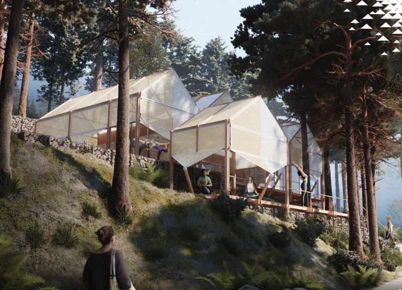 Charred Wooden Shingles and Cross-Laminated Timber Panels in a Community-Centric Design