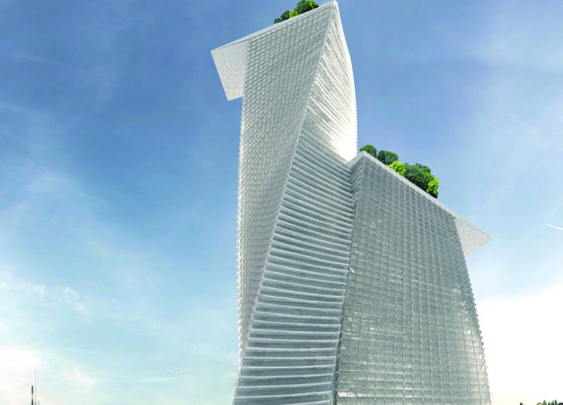Twisting Towers with Integrated Sky-Lobbies for Mixed-Use Community