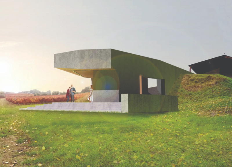 Views Framed by Concrete and Stone in a Hillside Winery