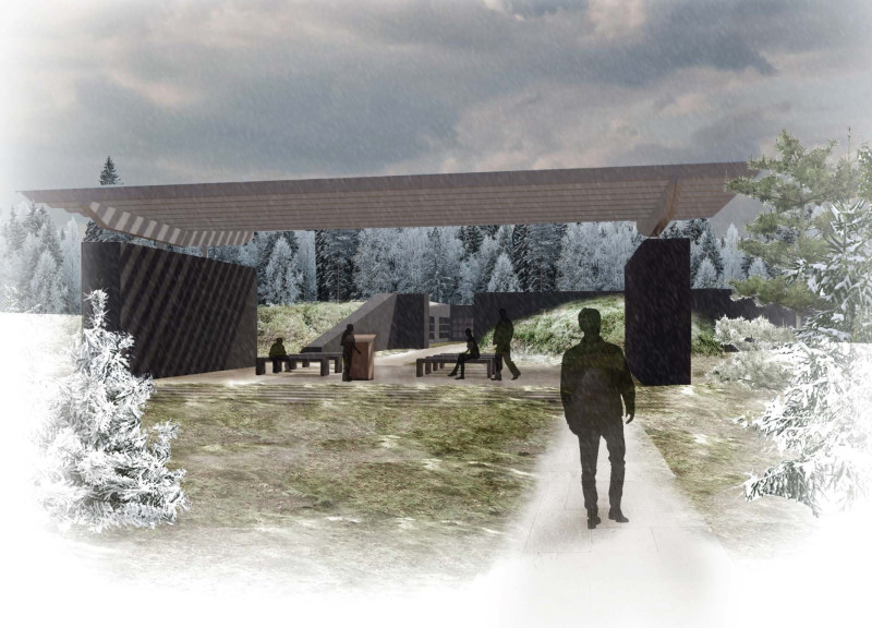 Birch Tree-Centric Design with Organic Materials for Memorial Reflection