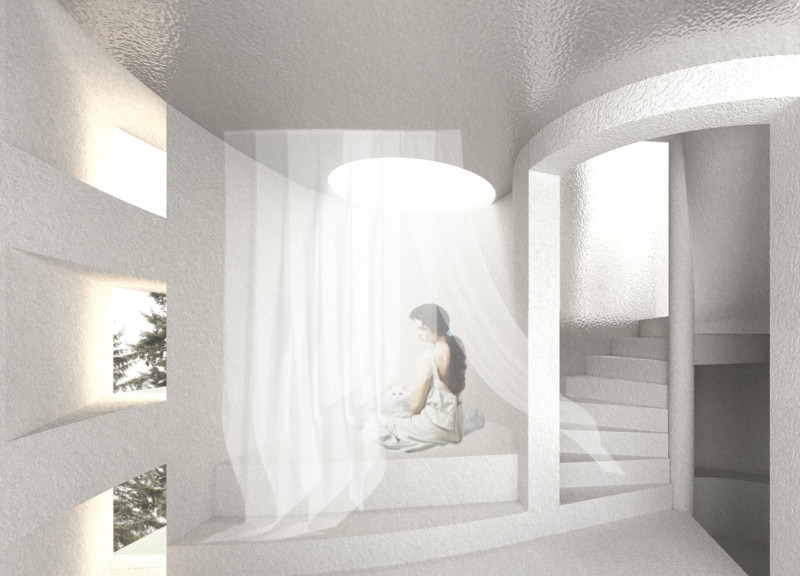 Spherical Skylight Above Sustainable Clay and Straw Residence in Coastal Landscape