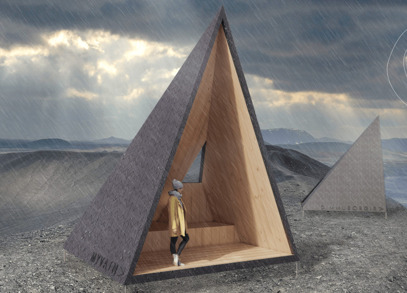 Dark Aluminum Shelters Framing Nature Views in Hverfjall