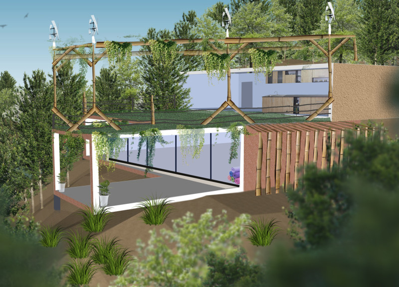 Vertical Windmill and Re-Purposed Containers for Community Wellness