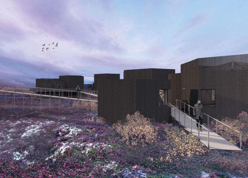 Charred Wooden Shingles and Transparent Spaces in Sustainable Visitor Facilities